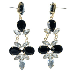 Black & Gold-Tone Colored Metal Dangle-Earrings With Crystal Accents #915