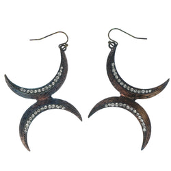 Bronze-Tone & Silver-Tone Colored Metal Dangle-Earrings With Crystal Accents #918