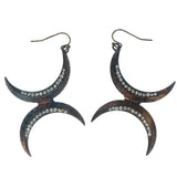 Bronze-Tone & Silver-Tone Colored Metal Dangle-Earrings With Crystal Accents #918