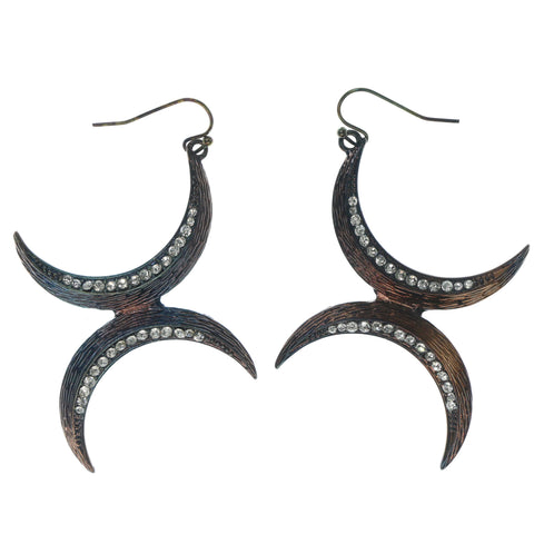 Bronze-Tone & Silver-Tone Colored Metal Dangle-Earrings With Crystal Accents #918