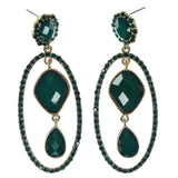 Gold-Tone & Green Colored Metal Dangle-Earrings With Crystal Accents #920