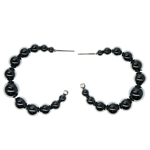Silver-Tone Metal Hoop-Earrings With Bead Accents #925
