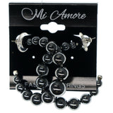 Silver-Tone Metal Hoop-Earrings With Bead Accents #925
