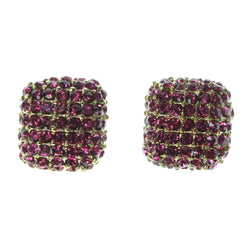 Pink & Gold-Tone Colored Metal Stud-Earrings With Crystal Accents #926