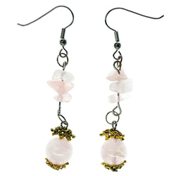 Pink & Gold-Tone Colored Metal Dangle-Earrings With Stone Accents #933
