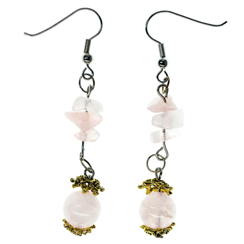 Pink & Gold-Tone Colored Metal Dangle-Earrings With Stone Accents #933