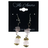 Pink & Gold-Tone Colored Metal Dangle-Earrings With Stone Accents #933