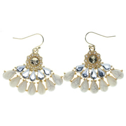 White & Gold-Tone Colored Metal Dangle-Earrings With Stone Accents #944
