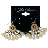 White & Gold-Tone Colored Metal Dangle-Earrings With Stone Accents #944