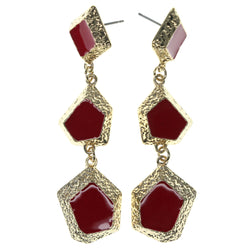 Gold-Tone & Red Colored Metal Dangle-Earrings #953