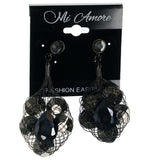 Black & Silver-Tone Colored Metal Dangle-Earrings With Crystal Accents #956