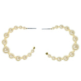 White & Gold-Tone Colored Metal Hoop-Earrings With Bead Accents #958