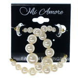 White & Gold-Tone Colored Metal Hoop-Earrings With Bead Accents #958
