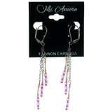 Silver-Tone & Purple Colored Metal Dangle-Earrings With Bead Accents #960