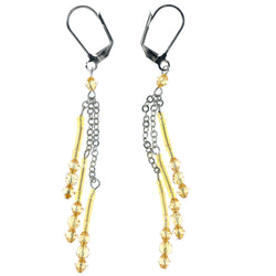 Silver-Tone & Yellow Colored Metal Dangle-Earrings With Bead Accents #962