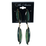 Green & Gold-Tone Colored Metal Dangle-Earrings With Faceted Accents #965
