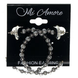 Silver-Tone & Clear Colored Metal Hoop-Earrings With Bead Accents #973