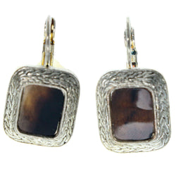 Silver-Tone & Brown Colored Metal Dangle-Earrings #979