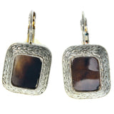 Silver-Tone & Brown Colored Metal Dangle-Earrings #979