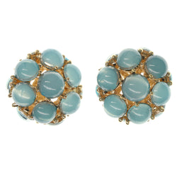 Blue & Gold-Tone Colored Metal Stud-Earrings With Bead Accents #980