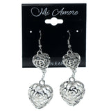 Rose Heart Dangle-Earrings Silver-Tone Color  #985