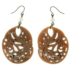 Peach & Gold-Tone Colored Acrylic Dangle-Earrings With Bead Accents #990