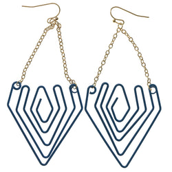 Blue & Gold-Tone Colored Metal Dangle-Earrings #994