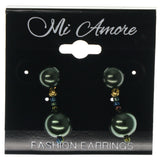 Green & Gold-Tone Colored Metal Dangle-Earrings With Bead Accents #995