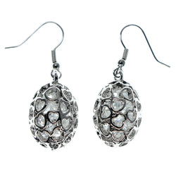 Heart Dangle-Earrings With Bead Accents Silver-Tone & Clear Colored #996
