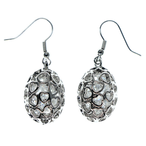 Heart Dangle-Earrings With Bead Accents Silver-Tone & Clear Colored #996