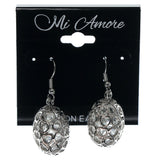 Heart Dangle-Earrings With Bead Accents Silver-Tone & Clear Colored #996
