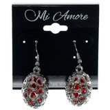 Heart Dangle-Earrings With Bead Accents Silver-Tone & Red Colored #997