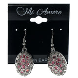 Heart Dangle-Earrings With Bead Accents Silver-Tone & Pink Colored #998