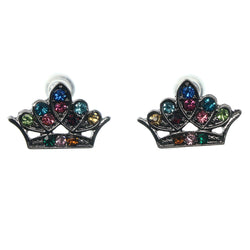 Crown Stud-Earrings With Crystal Accents Silver-Tone & Multi Colored #1005