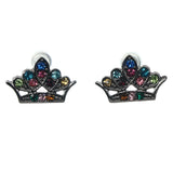 Crown Stud-Earrings With Crystal Accents Silver-Tone & Multi Colored #1005