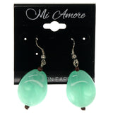 Green & Silver-Tone Colored Metal Dangle-Earrings With Stone Accents #1008