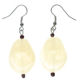 White & Silver-Tone Colored Metal Dangle-Earrings With Stone Accents #1009