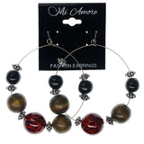 Silver-Tone & Red Colored Metal Dangle-Earrings With Bead Accents #1011
