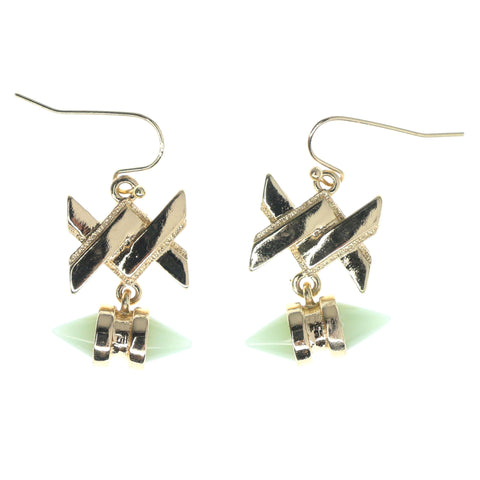 Gold-Tone & Green Colored Metal Dangle-Earrings #1016