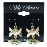 Gold-Tone & Green Colored Metal Dangle-Earrings #1016