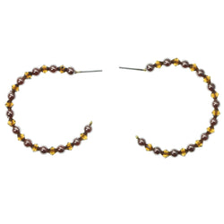 Brown & Silver-Tone Colored Metal Hoop-Earrings With Bead Accents #1020