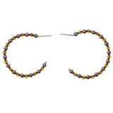 Brown & Silver-Tone Colored Metal Hoop-Earrings With Bead Accents #1020