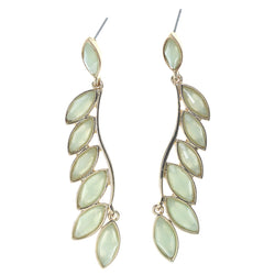 Green & Gold-Tone Colored Metal Dangle-Earrings With Crystal Accents #1021