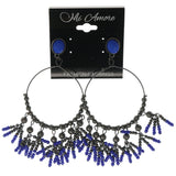 Black & Blue Colored Metal Dangle-Earrings With Bead Accents #1022