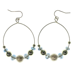 Gold-Tone & Blue Colored Metal Dangle-Earrings With Bead Accents #1024