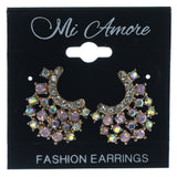 Gold-Tone & Multi Colored Metal Stud-Earrings With Crystal Accents #1025