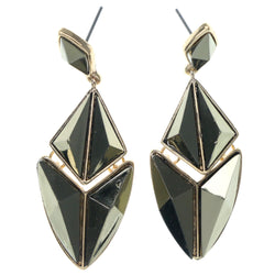 Gold-Tone & Green Colored Metal Dangle-Earrings With Crystal Accents #1027