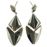 Gold-Tone & Green Colored Metal Dangle-Earrings With Crystal Accents #1027