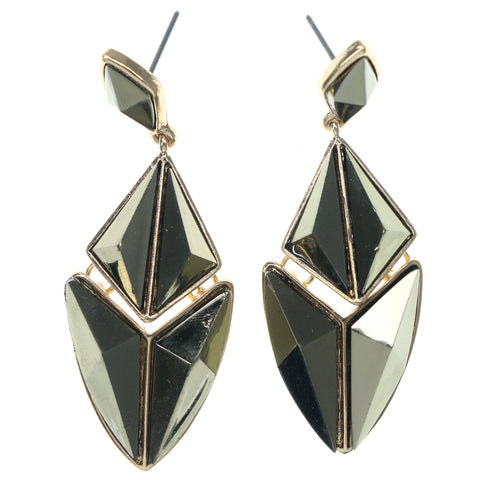 Gold-Tone & Green Colored Metal Dangle-Earrings With Crystal Accents #1027