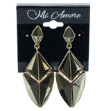 Gold-Tone & Green Colored Metal Dangle-Earrings With Crystal Accents #1027